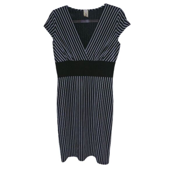 Y2K Glory USA Black Pinstripe Short Sleeve Dress Size M - Picture 1 of 4